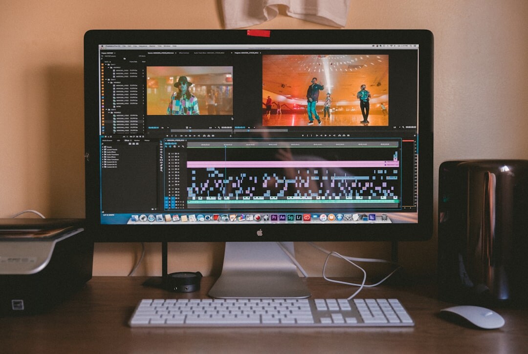 Video editing workstation with timeline software on screen